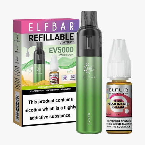Buy Bulk Wholesale Elf Bar EV5000 Starter Kit & Elfliq Nic Salt 10ml E - Liquid Combo Pack - vapesourceuk