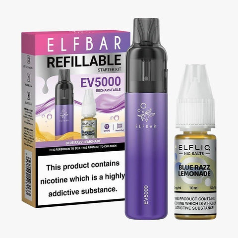 Buy Bulk Wholesale Elf Bar EV5000 Starter Kit & Elfliq Nic Salt 10ml E - Liquid Combo Pack - vapesourceuk