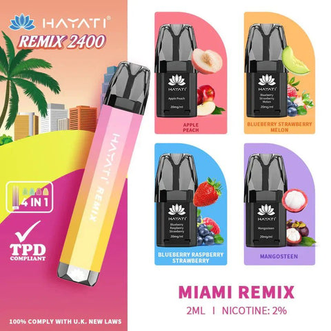 Buy Bulk Wholesale Hayati Remix 2400 Puffs 4 in 1 Disposable Vape Pod Kit Box of 5 - vapesourceuk