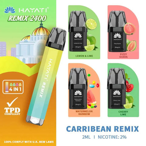Buy Bulk Wholesale Hayati Remix 2400 Puffs 4 in 1 Disposable Vape Pod Kit Box of 5 - vapesourceuk