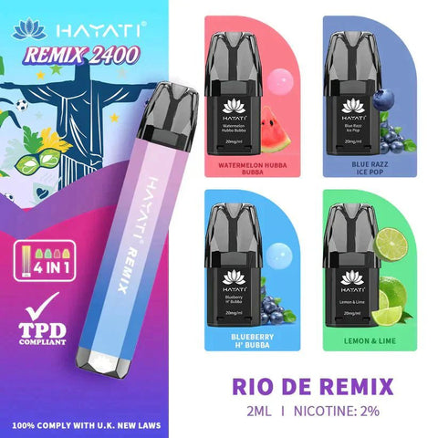 Buy Bulk Wholesale Hayati Remix 2400 Puffs 4 in 1 Disposable Vape Pod Kit Box of 5 - vapesourceuk
