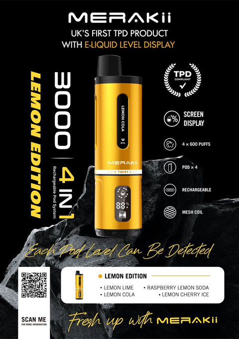 Buy Bulk Wholesale Merakii 3000 Puffs Disposable Vape 4 in 1 Pod System Kit Box of 10 - vapesourceuk