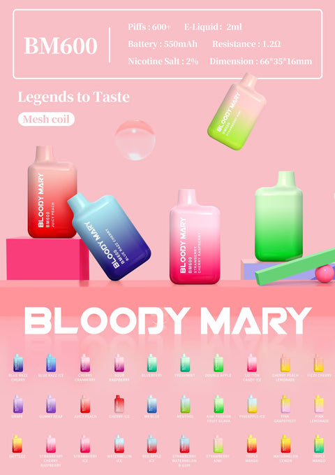 Buy Bulk Wholesale Bloody Mary BM600 Disposable Vape Pod Box of 10 - vapesourceuk